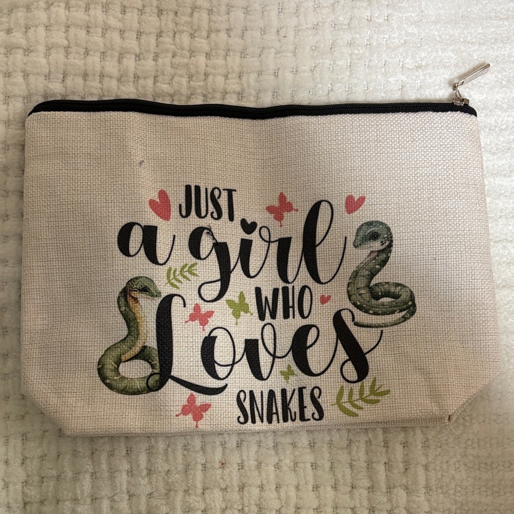 Canvas Pouch with Snake Design - Cream
